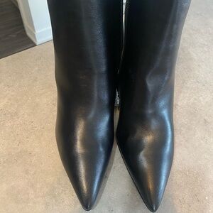 Aqua Black Pointed Toe Leather Heeled Boots